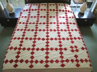 Vintage Red & White Nine Patch Quilt Top,  1920 