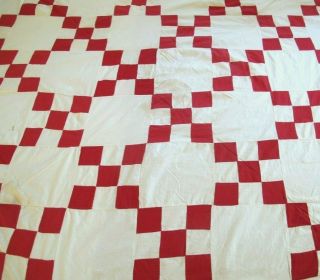 Vintage Red & White NINE PATCH Quilt TOP,  1920 ' s FARWELL BLEACHERY Fabric 3