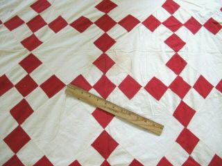 Vintage Red & White NINE PATCH Quilt TOP,  1920 ' s FARWELL BLEACHERY Fabric 4