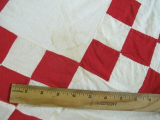 Vintage Red & White NINE PATCH Quilt TOP,  1920 ' s FARWELL BLEACHERY Fabric 6