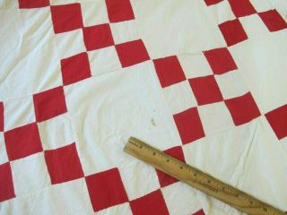 Vintage Red & White NINE PATCH Quilt TOP,  1920 ' s FARWELL BLEACHERY Fabric 7