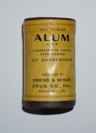 Antique Alum Container,  Early 1900s,  Owens & Minor Drug Co. ,  Richmond Va