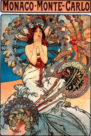 Alphonse Alfons Mucha Art Nouveau Large A3 Size Monaco Monte Carlo Poster Print