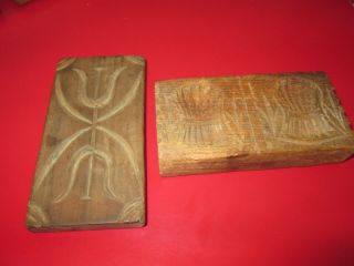 2 Antique 19th C - Wood Carved - Penn - Butter Prints / Mold - 1 W/ Tulips