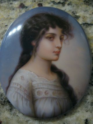 Fabulous & Rare Signed Germany M.  L.  Portrait Painting On Porcelain Young Woman