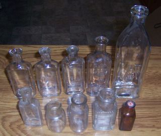 10 Vintage Antique Glass Bottles Medicine,  Baby,  Mercurochrome,  Cebhardt Eagle 2