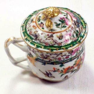 Rare Antique Chinese Export Famille Rose Medallion Porcelain Cup With Lid