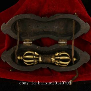 Rare Old Tibetan Buddhist Supplies Bronze Demon Pestle Bell Faqi wood Box Ae01A 3