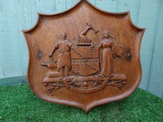 19thc.  Gothic,  Heraldic Wooden Oak Panel With Heraldic Carvings C1880s