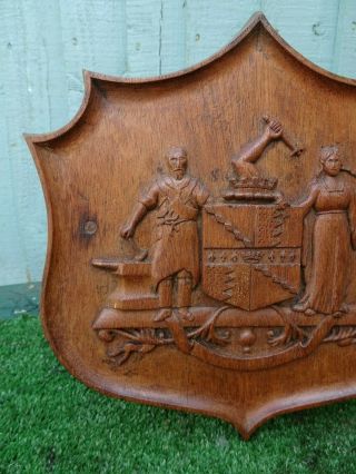 19thC.  GOTHIC,  HERALDIC WOODEN OAK PANEL WITH HERALDIC CARVINGS c1880s 3