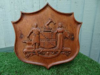 19thC.  GOTHIC,  HERALDIC WOODEN OAK PANEL WITH HERALDIC CARVINGS c1880s 6