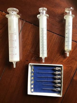 3 Vintage Antique Glass Syringes Medical Instrument Tool