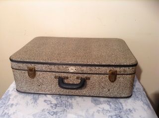 French Vintage Large Suitcase - Mulitcoloured Hardshell Fibroc Case (2278)