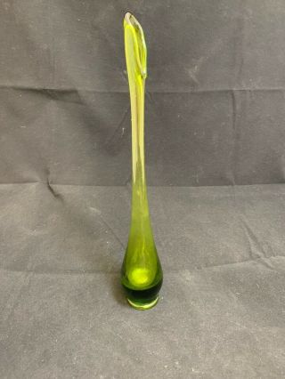 Vintage Mid Century Modern Green Glass Vase 13” J