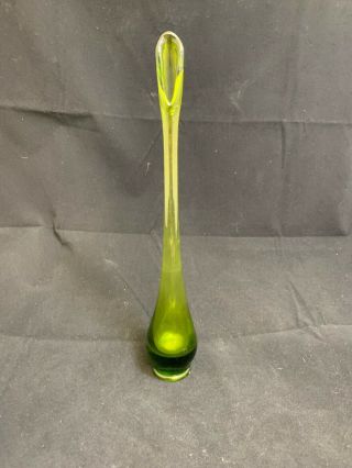 Vintage Mid Century Modern Green Glass Vase 13” J 2