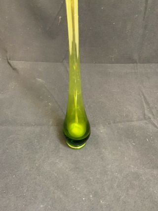 Vintage Mid Century Modern Green Glass Vase 13” J 5