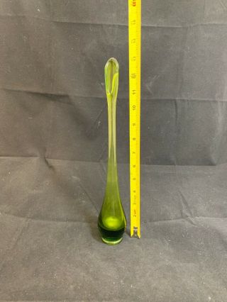 Vintage Mid Century Modern Green Glass Vase 13” J 6