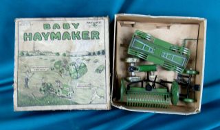 Vintage Baby Haymaker Tin Toy Tractor Set Animate