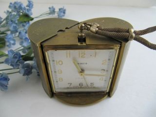 Vintage Semca 7 - Jewel Swiss Made Alarm Clock Brass Folding Alarm Clock