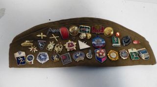 Vintage Russian Military Beret Cap And Badges