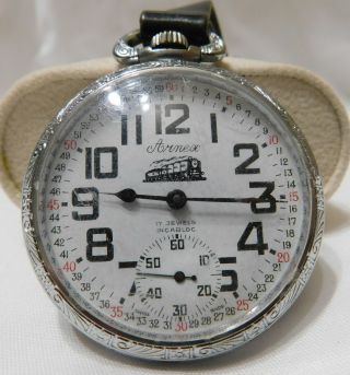 Vintage Arnex Train Railroad Pocket Watch 17 Jewels Hand Wind