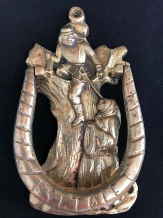 Antique Solid Brass Cast Signed Door Knocker H.  C.  Andersen Fairy Tale Rare