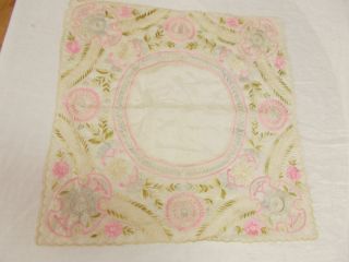 Vtg Antique EMBROIDERED SOCIETY SILK White & Pink LACE WEDDING Handkerchief 6