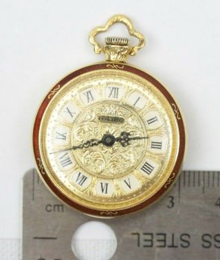 Toliro Pocket Watch 21j 18K Gold & Red Enamel Pendant 26.  9g 12