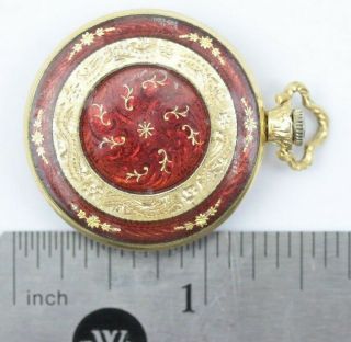 Toliro Pocket Watch 21j 18K Gold & Red Enamel Pendant 26.  9g 3