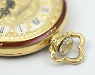 Toliro Pocket Watch 21j 18K Gold & Red Enamel Pendant 26.  9g 4