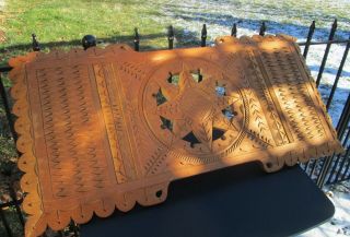 Vintage Primitive Hand Carved Wood Wall Hanging Panel W Star & Scalloped Edge