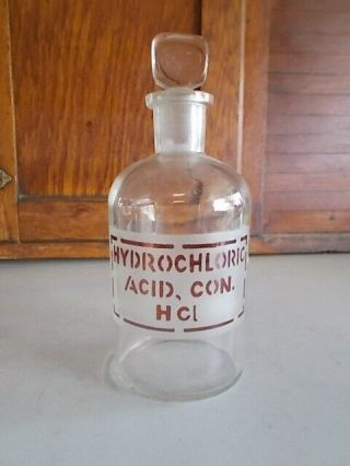 Vtg.  Pyrex Hydrochloric Acid Hcl Laboratory Apothecary Bottle W/stopper Usa.
