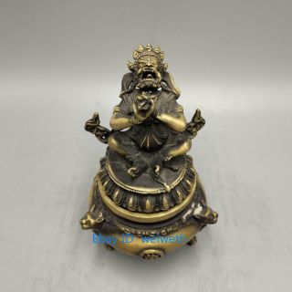 Antique China Buddhism Vajra King Kong Mahakala Brass Statue Incense Burner 2