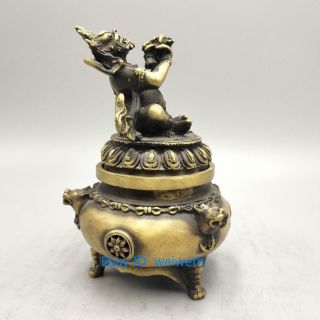 Antique China Buddhism Vajra King Kong Mahakala Brass Statue Incense Burner 3