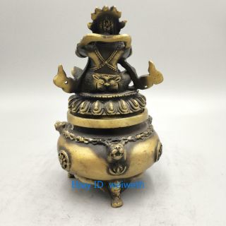 Antique China Buddhism Vajra King Kong Mahakala Brass Statue Incense Burner 4