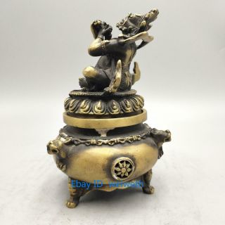 Antique China Buddhism Vajra King Kong Mahakala Brass Statue Incense Burner 5