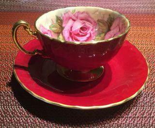 Antique Aynsley England Tea Cup & Saucer Rare Red Colour