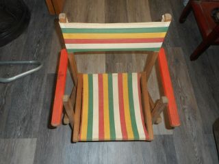 Vintage Striped Canvas Child Wooden Folding Chair For Camping Lawn Beach