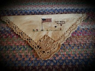Awesome " God Bless America " Hand Stitched Doily Oh My