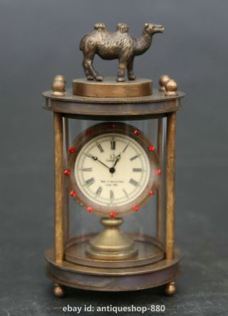 4.  7 " Bronze Animal Camel Llama Horologe Timepiece Bell Mechanical Clock Table 1