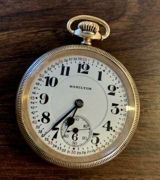 Antique Hamilton Pocket Watch 16s 17j Runs 974 10kt Gold Filled Hinge Case