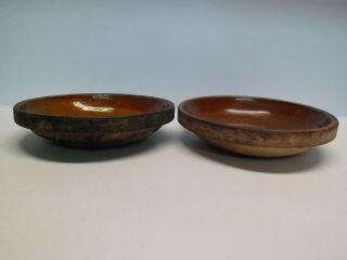 Two Small Antique Early To Mid 1800s Light Redware Pie Plates