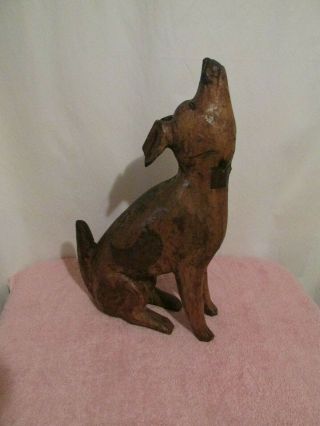 Vintage Hand Carved Solid Wood Coyote Pup Dog Wolf Metal Embossing 17 " T X 10 " L