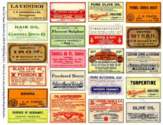 21 Druggist Labels,  Sticker Sheet,  Apothecary Labels & Drug Store Pharmacy Decor