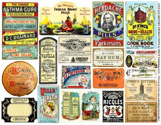 18 Druggist Labels & Drug Store Pharmacy Decor,  Apothecary Label Sticker Sheet