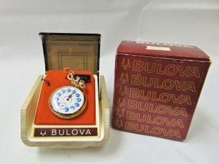 Rare Nos 1976 Bulova 12289 17 Jewel Swiss Pocket Watch Box & Tags