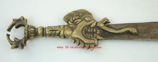 old Tibet Bronze Inlay Manjushri Wisdom Exorcism Sword Amulet d02 2