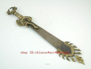 old Tibet Bronze Inlay Manjushri Wisdom Exorcism Sword Amulet d02 5