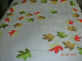 Vintage Handmade Full/double Fall Leaves Quilt 1950 