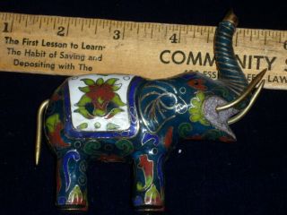 Vintage Chinese Cloisonne Elephant Figure & Cat Figure - Enamel On Brass Metal 2